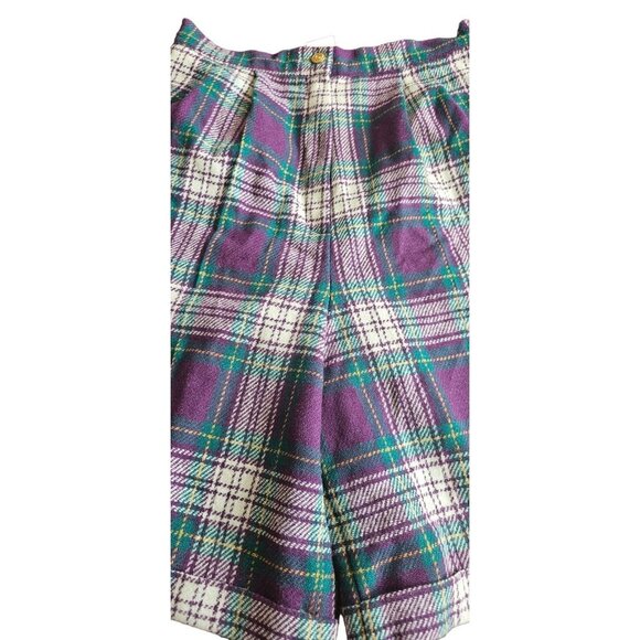 Vintage That's Me Wool Blend Purple & Green Tartan  Plaid Casual Shorts - Picture 7 of 10